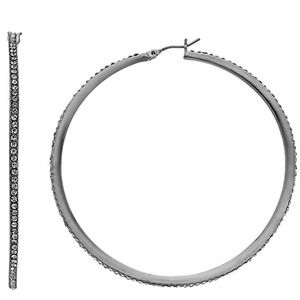 5/15 NWT Nine West gunmedal gray Pave Large Hoop Earrings